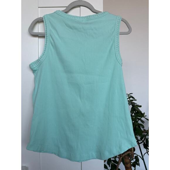 Chico's Turquoise Ribbed Crochet- Trimmed Tank, Size L - Picture 2 of 6
